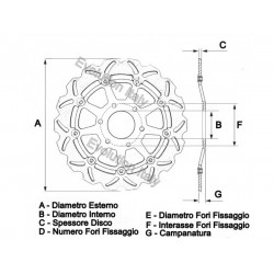 Disco Freno GALFER DF004W misure (A 256 - B 144 - C 4 - D 4 - E 10.4 - F 166 - G 0)
