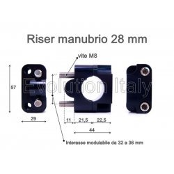 Riser per piastra con appoggi integrati per manubrio da 28 mm